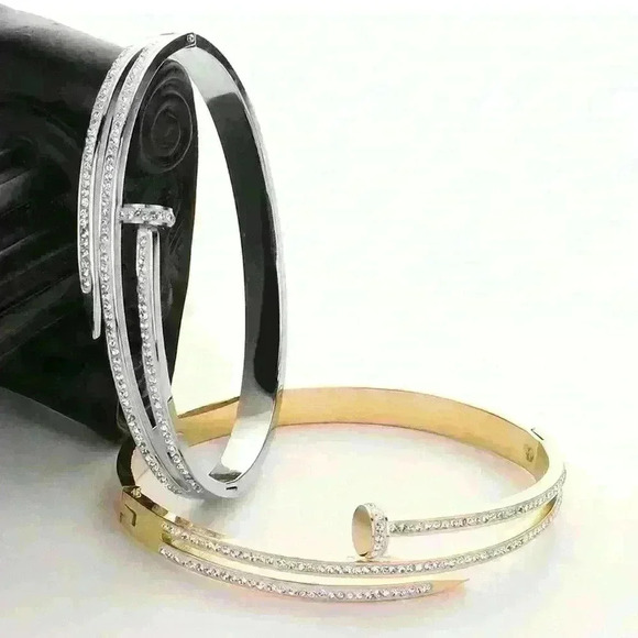 Stainless Steel Pave Hinged Bracelet - Picture 5 of 5